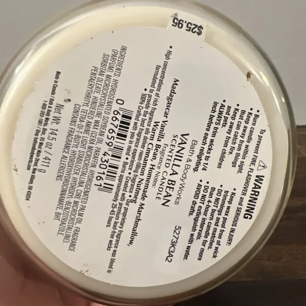 NEW Bath & Body Works Vanilla Bean Soy Wax Blend Scented 3-Wick Candle